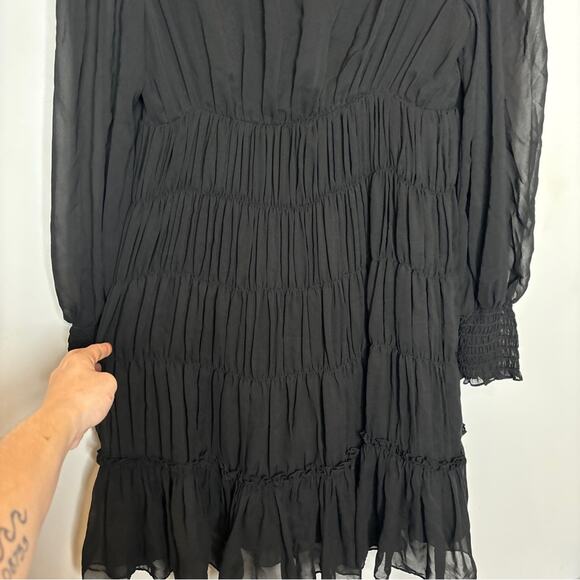 Sandro Voile Tiered Ruffle Mini Dress Black - Picture 11 of 11